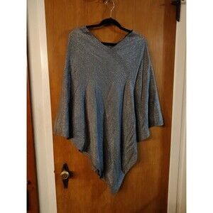 Ellen Tracy Poncho Sweater Top Sparkly Silver M/L Shimmer